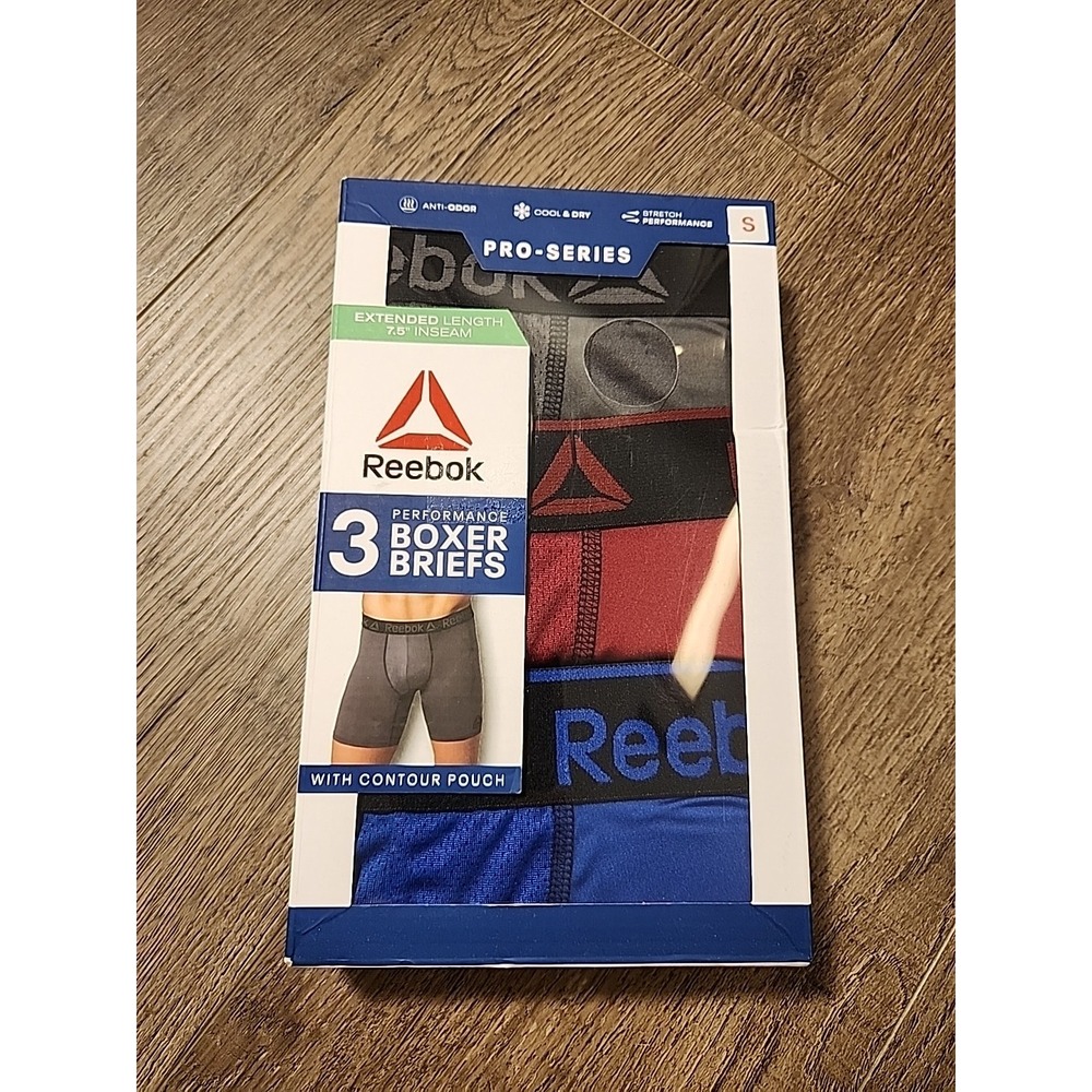 Reebok Mens Pro Series Performance Boxer Briefs 3 Pack Extended Length Size S